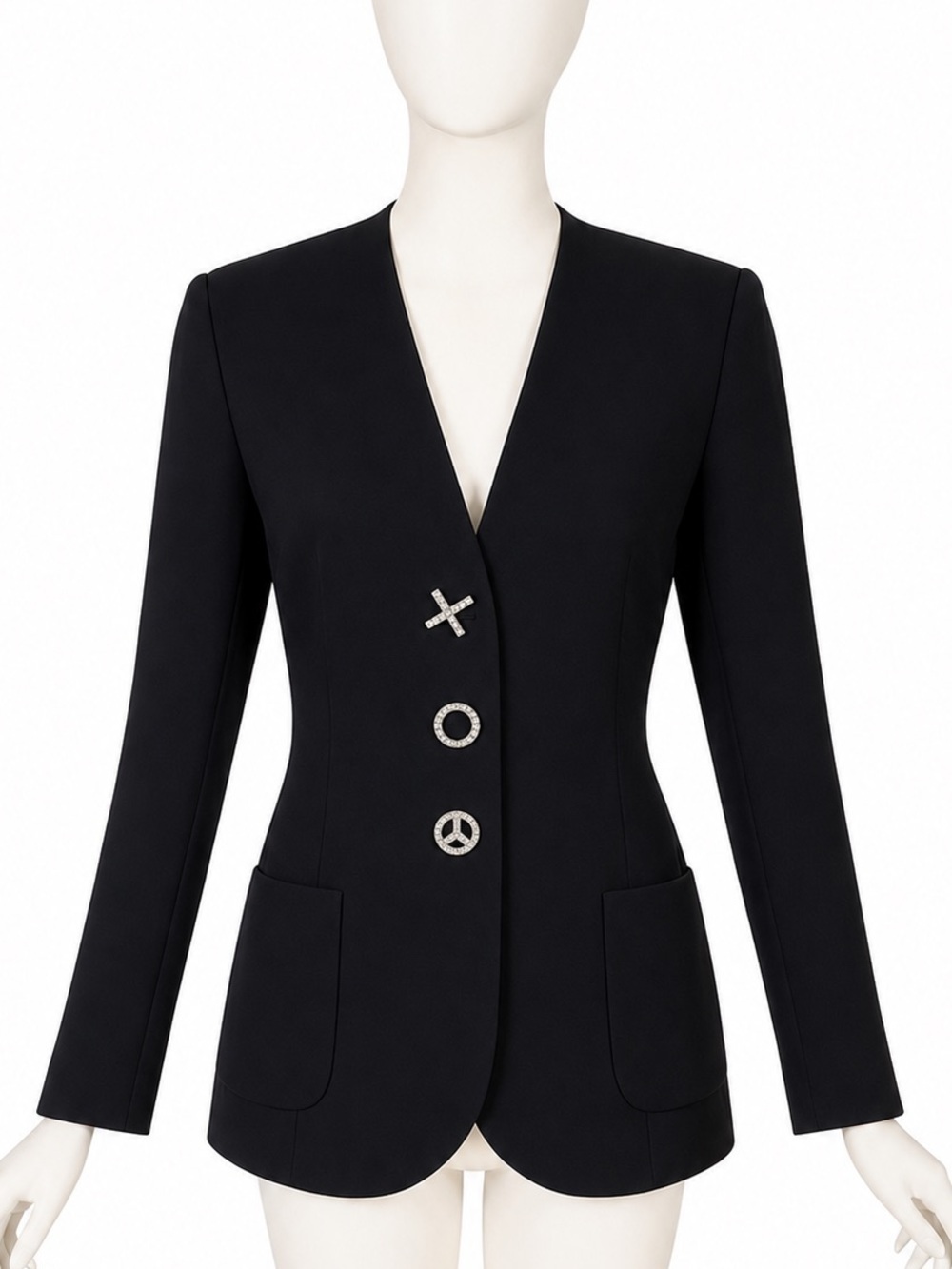 RARE Vtg Moschino Couture Women's Black Rhinestone XO Button Blazer/Skirt Set